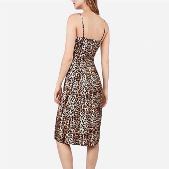 Express Leopard Animal Print Slip Midi Brow & Black V-neck Print Dress - Picture 3 of 8